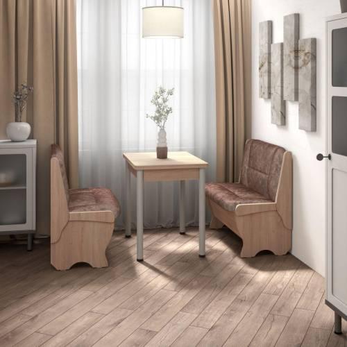 Кухонный набор Лотос ( Лотос 950 2 шт. + стол Ирис / черные опоры)  Дуб Сонома / Велюр Коньяк