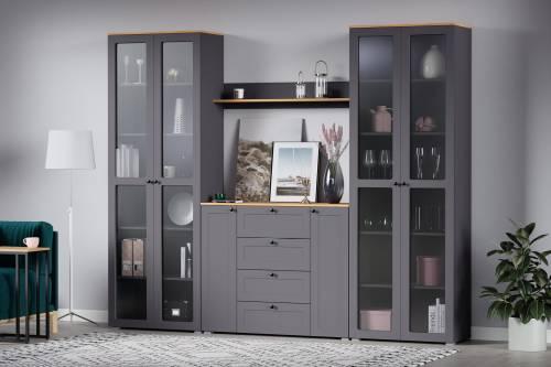 Остин Шкаф-витрина 16.394.02 графит/дуб золотой