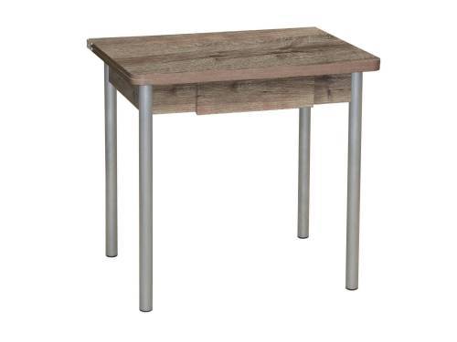 Стол обеденный ЭКО 80*60 с ящиком / Дуб веллингтон / Опора № 2-круглая серебристый металлик