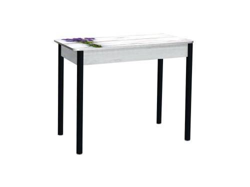 Стол обеденный раздвижной Нью йорк фотопечать / бетон белый Букет / опора круглая муар черный