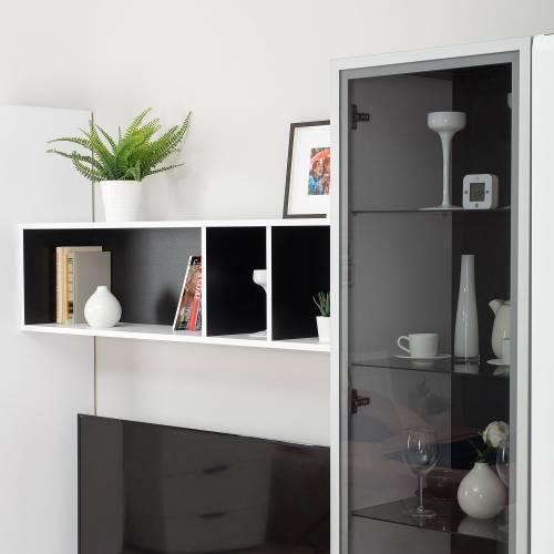 Сидней шкаф-витрина 13.201 Белый/Белый глянец/Черный