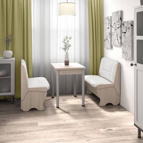 Кухонный набор Лотос ( Лотос 950 2 шт. + стол Ирис / черные опоры)  Ясень / Экокожа МИЛК