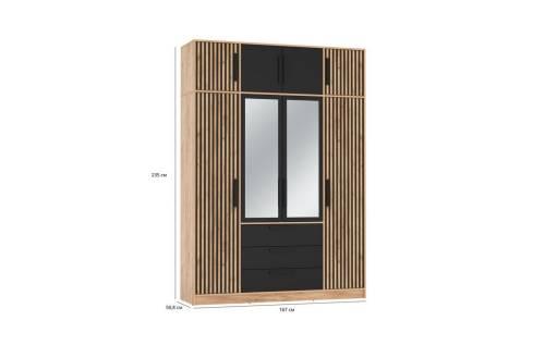 Шкаф Вегас 83.07+Антресоль 83.10 (ЛДСП Дуб золотой / ЛДСП Черный)