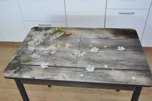 Стол обеденный раздвижной Нью йорк фотопечать / Цветы на досках / опора круглая муар черный