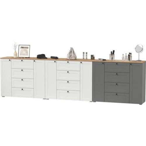 Прихожая Остин №18 Белый шагрень/Графит/дуб золотой