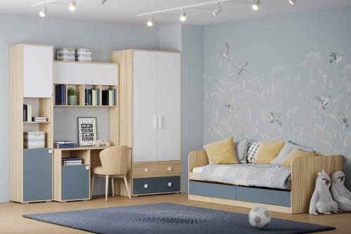 НМ 041.71 Шкаф-пенал Элиот Белый/Маренго/Баунти Песочный