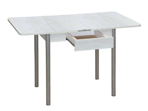 Стол обеденный ЭКО 80*60 с ящиком / Бетон пайн белый /Опора № 2-круглая серебристый металлик