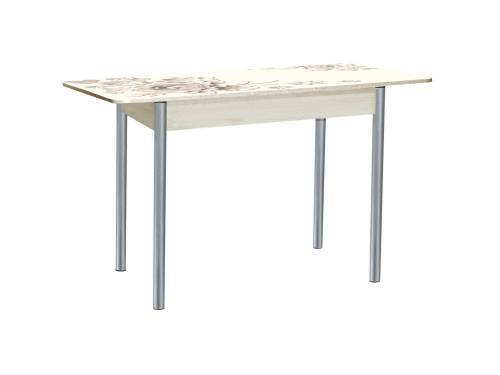 Стол обеденный раздвижной Нью йорк фотопечать / дуб молочный Кофейные цветы / опора круглая серебристый металлик