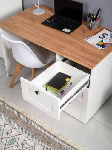 Стол письменный Остин 12.159, Белый PE шагрень/Дуб Золотой Крафт