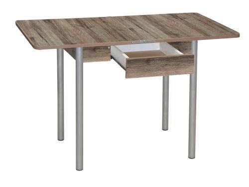 Стол обеденный ЭКО 80*60 с ящиком / Дуб веллингтон / Опора № 2-круглая серебристый металлик