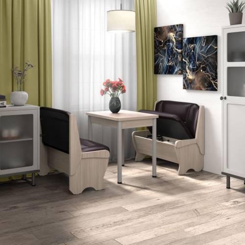 Кухонный набор Лотос ( Лотос 950 2 шт. + стол Ирис / черные опоры)  Ясень / Экокожа Умбер