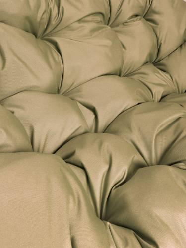 Кресло ПАПАСАН мини с ротангом коричневое, бежевая подушка