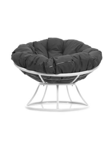 Кресло ПАПАСАН без ротанга белое, серая подушка