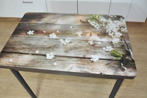 Стол обеденный поворотно раскладной фотопечать Симпл / Цветы на досках/опора  №2 черная