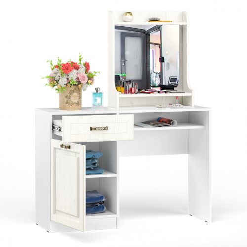 Стол туалетный с зеркалом Ливерпуль / Белый/Ясень ваниль