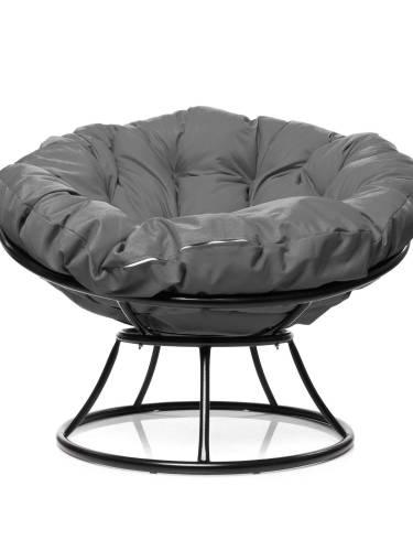 Кресло ПАПАСАН без ротанга чёрное, серая подушка