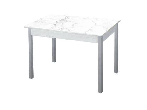 Стол обеденный Альфа фотопечать / бетон белый Белый мрамор / опора квадро серебристый металлик