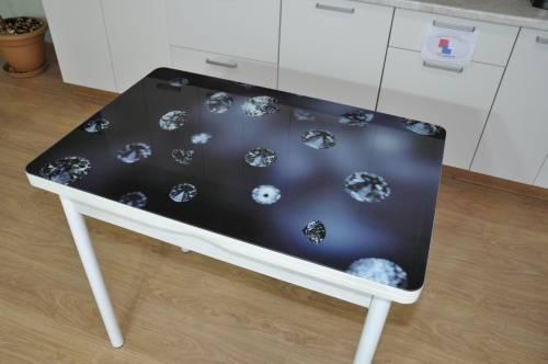 Стол обеденный поворотно раскладной фотопечать Симпл / бетон белый Кристаллы / опора круглая муар белый