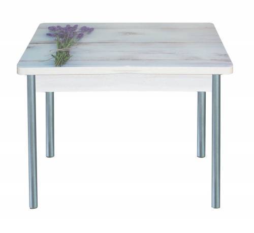 Стол обеденный поворотно раскладной фотопечать Симпл / бетон белый Букет / опора круглая серебристый металлик