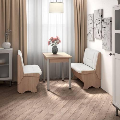 Кухонный набор Лотос ( Лотос 950 2 шт. + стол Ирис / черные опоры)  Дуб Сонома / Экокожа МИЛК