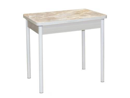 Стол обеденный поворотно раскладной фотопечать БРОНКС / дуб молочный Оникс / опора круглая муар белый