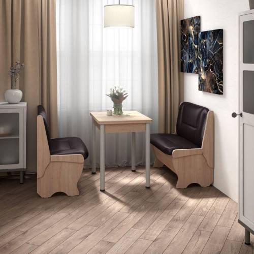 Кухонный набор Лотос ( Лотос 950 2 шт. + стол Ирис / черные опоры)  Дуб Сонома / Экокожа Умбер