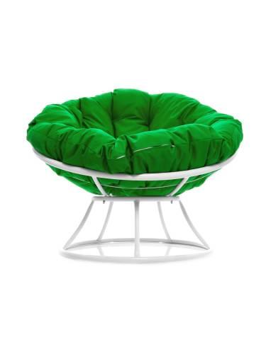Кресло ПАПАСАН без ротанга белое, зелёная подушка