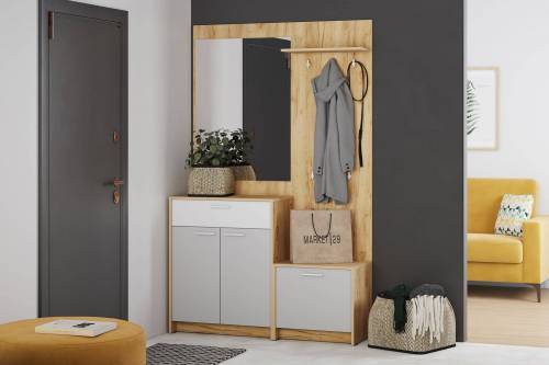 Прихожая Нортон комплектация 3 Серый/Белый/Дуб Крафт Золотой