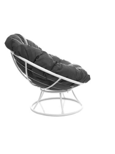 Кресло ПАПАСАН без ротанга белое, серая подушка