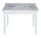 Стол обеденный поворотно раскладной фотопечать Симпл / бетон белый Цветы на сером / опора круглая муар белый