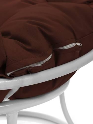 Кресло ПАПАСАН мини без ротанга белое, коричневая подушка