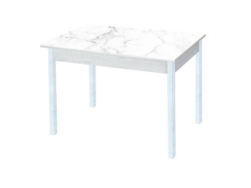 Стол обеденный Альфа фотопечать / бетон белый Белый мрамор / опора квадро  белый муар