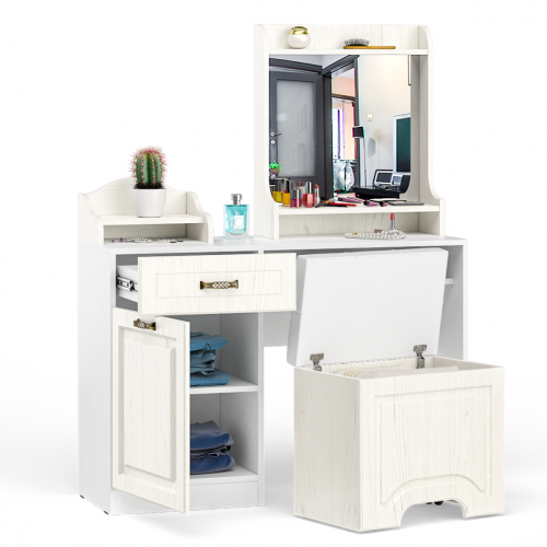 Стол туалетный с пуфом Ливерпуль / Белый/Ясень ваниль