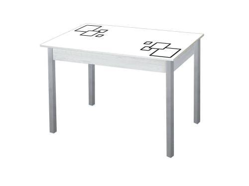 Стол обеденный Альфа фотопечать /бетон белый Квадраты на белом / опора квадро  серебристый металлик