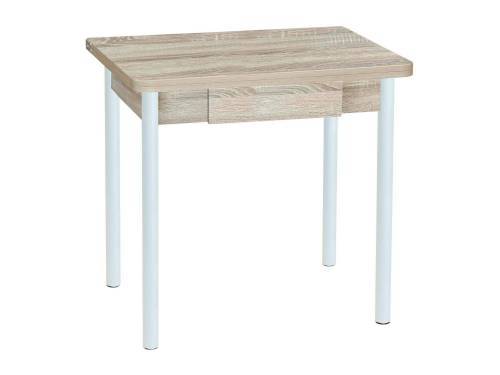 Стол обеденный ЭКО 80*60 с ящиком / Дуб сонома/Опора № 2-круглая муар белый