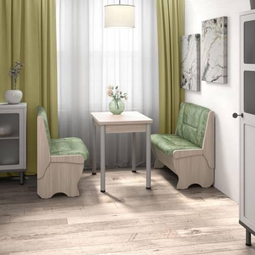 Кухонный набор Лотос ( Лотос 950 2 шт. + стол Ирис / черные опоры)  Ясень / Велюр Мохито