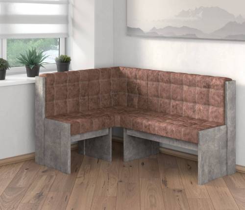 Угловая скамья Квадро бетон ателье/коньяк