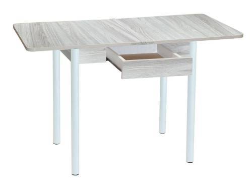 Стол обеденный ЭКО 80*60 с ящиком / Ясень шимо светлый /Опора № 2-круглая муар белый