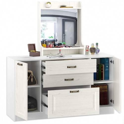 Комод с полкой (с зеркалом) Ливерпуль / Белый/Ясень ваниль