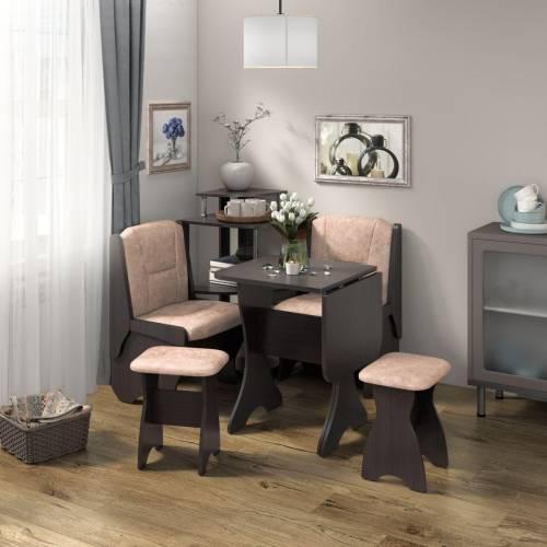 Кухонный набор скамья Лотос 550+550+Стол СКР-1+табурет Тюльпан-2 шт.+Этажерка / Венге / Велюр Латте