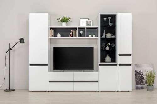 Сидней шкаф-витрина 13.201 Белый/Белый глянец/Черный