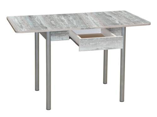 Стол обеденный ЭКО 80*60 с ящиком / Бетон пайн темный /Опора № 2-круглая серебристый металлик