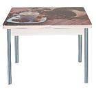 Стол обеденный поворотно раскладной фотопечать Симпл / дуб молочный Чашка кофе / опора круглая серебристый металлик