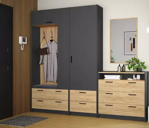 Прихожая Оттавия №2 Антрацит/дуб крафт золотой