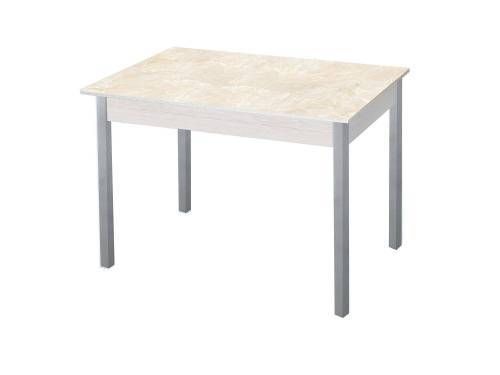 Стол обеденный Альфа фотопечать /дуб молочный Бежевый мрамор / опора квадро  серебристый металлик