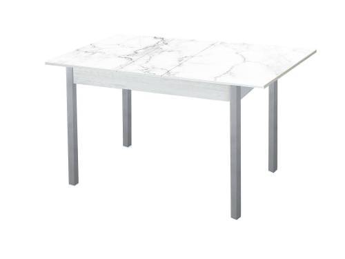 Стол обеденный Альфа фотопечать / бетон белый Белый мрамор / опора квадро  белый муар