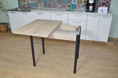 Стол обеденный раскладной СИМПЛ  / Дуб сонома/Опора № 2-круглая муар черный