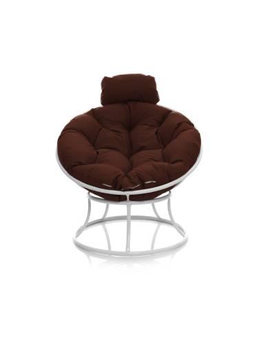 Кресло ПАПАСАН мини без ротанга белое, коричневая подушка