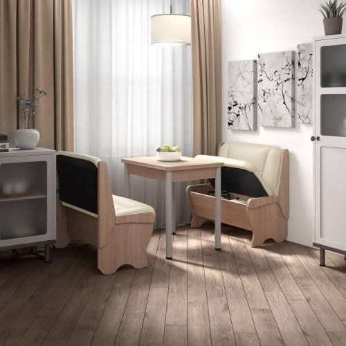 Кухонный набор Лотос ( Лотос 950 2 шт. + стол Ирис / черные опоры)  Дуб Сонома / Экокожа КРЕМ