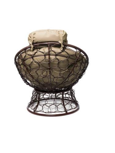 Кресло ПАПАСАН мини с ротангом коричневое, бежевая подушка